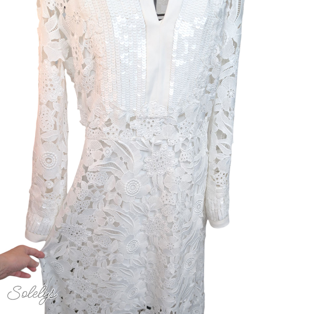 Sachin & Babi Cynthia White Floral Lace Sequin Bridal Wedding Gown Dress Medium - Picture 6 of 10